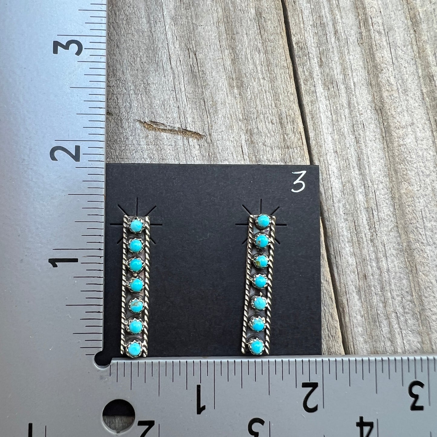Turquoise Dot Bar earrings sterling silver Janice Spencer Navajo handmade 696