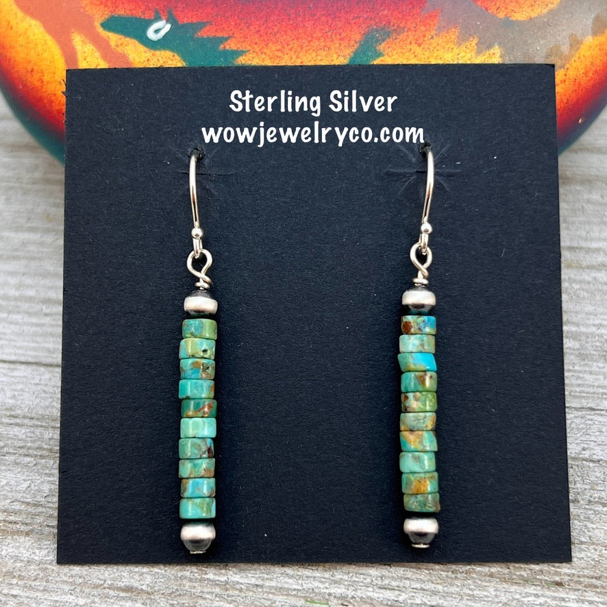 Turquoise Heishi Sterling Silver Oxidized Pearl Earrings, Southwest Silver beads, Simple Style