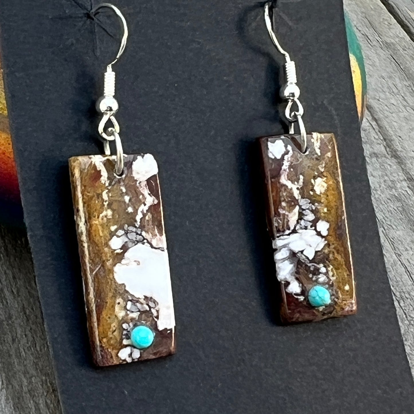 Wild Horse Slab Earrings Turquoise Zuni handmade Jesus Espino 675