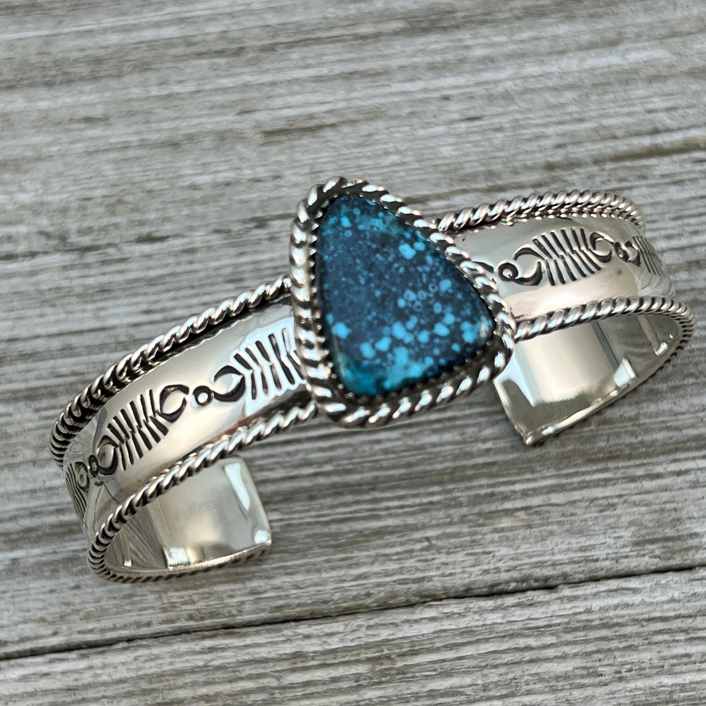 7" Blue Kingman Spiderweb Turquoise Cuff Bracelet Navajo Jason Bahe signed