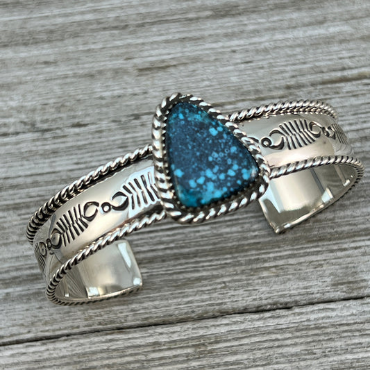 7" Blue Kingman Spiderweb Turquoise Cuff Bracelet Navajo Jason Bahe signed