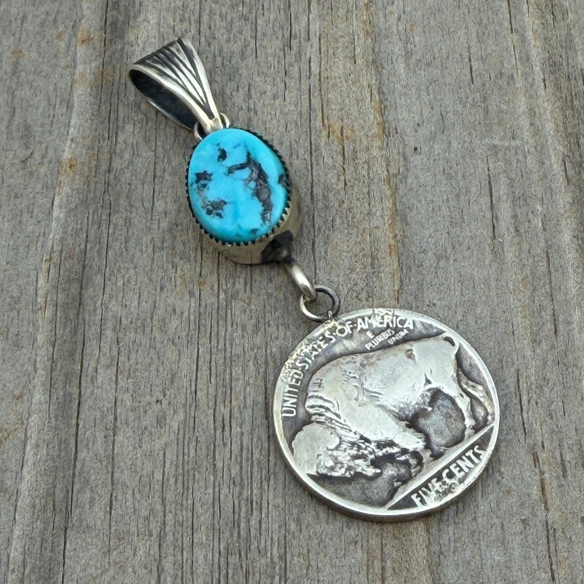 Buffalo nickel coin turquoise pendant Sharon McCarthy Navajo PD1