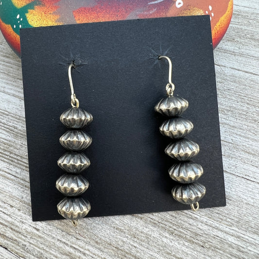 Handmade Sterling silver Navajo Pearls Earrings Fluted Beads, Tonisha Haley