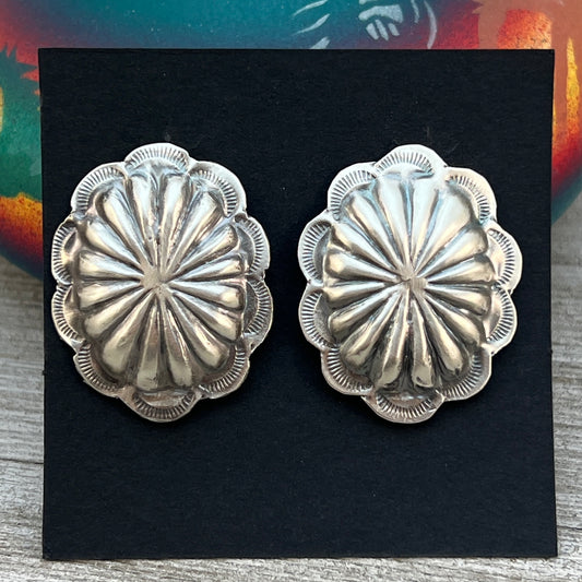 Rustic Stamped Concho stud Earrings Navajo handmade lightweight Joan Begay