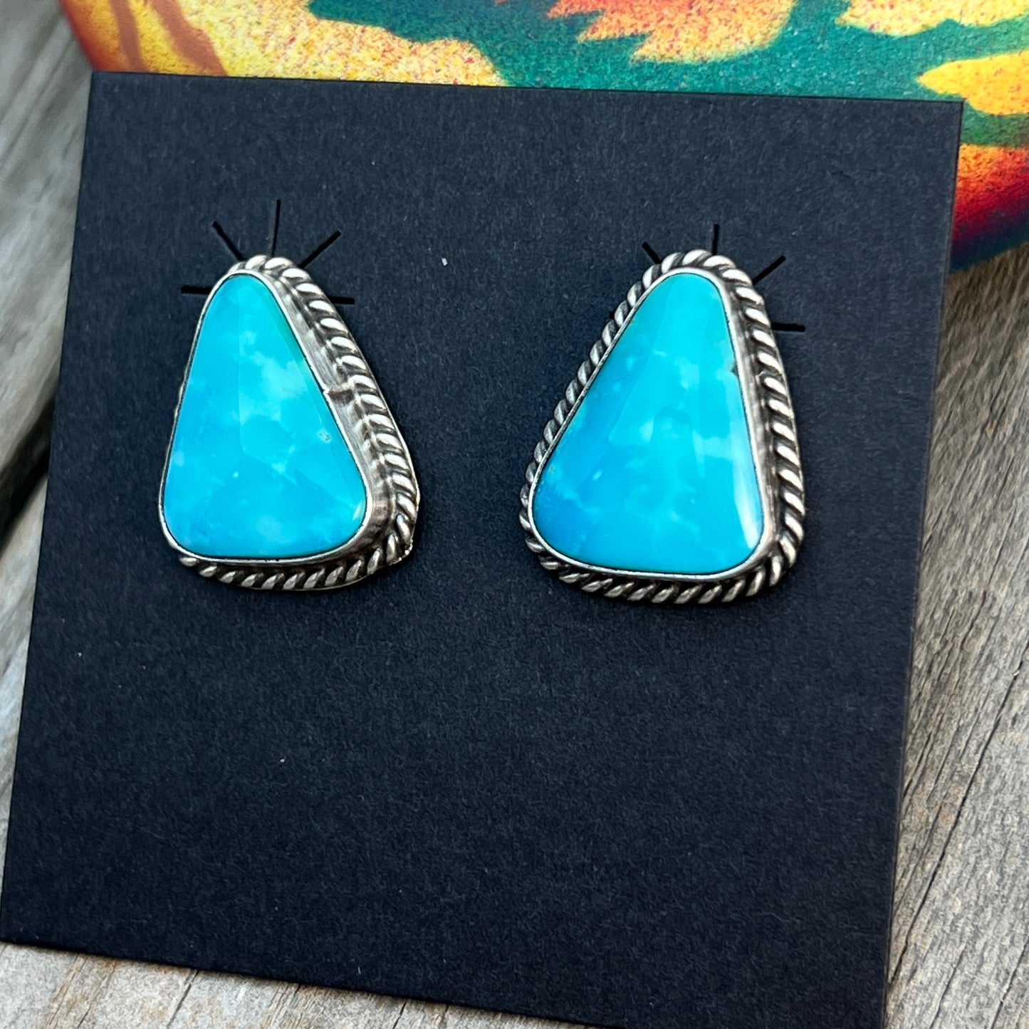 Blue Kingman Turquoise stud earrings sterling silver Trish Largo Navajo 723