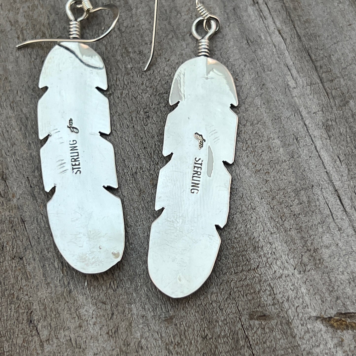 Sterling Silver handmade hand stamped Feather Earrings Sterling Silver Joe Mace 637