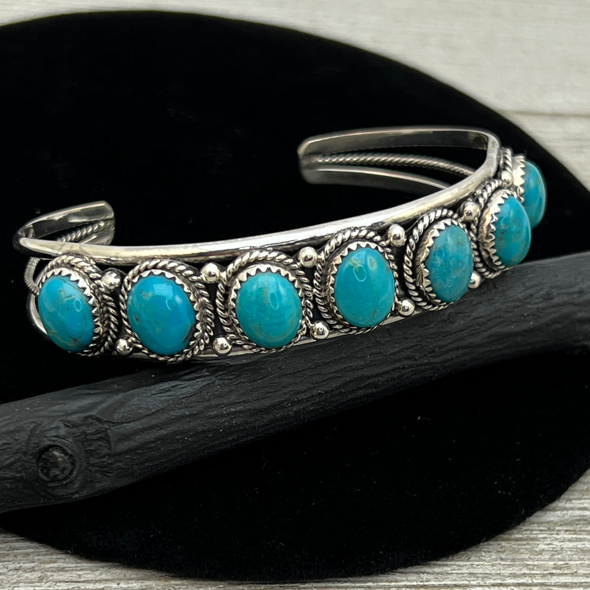6 3/4" Campitos Turquoise Cuff Bracelet Sterling Silver Verley Betone BR42