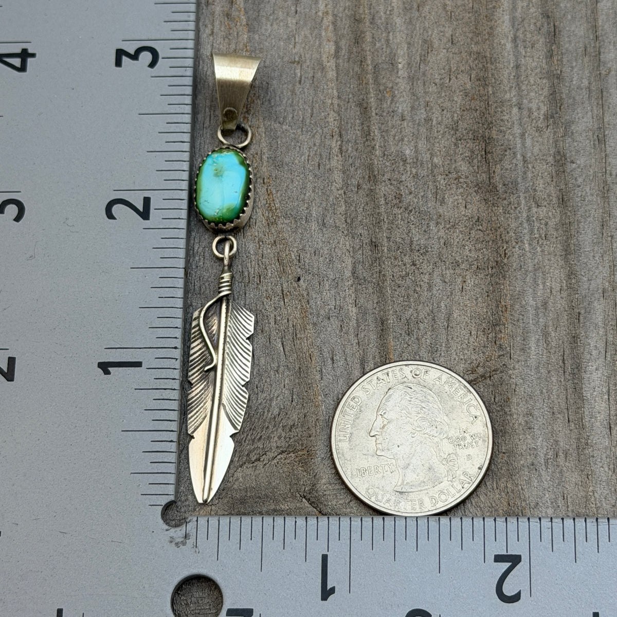 Blue Sonoran Turquoise sterling silver Feather Pendant Chris Charley Navajo PD6