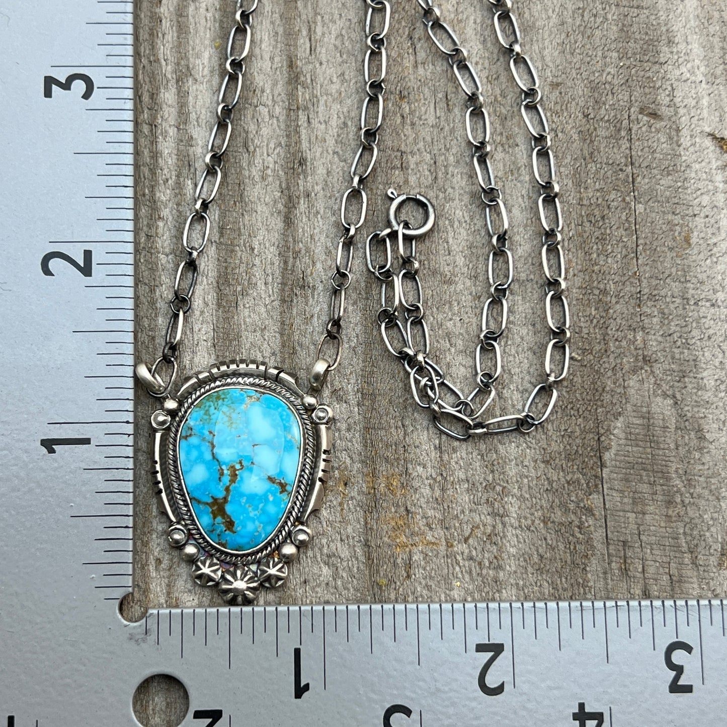 18" Kingman Spiderweb Turquoise Necklace Sterling silver Navajo Daniel Benally 602