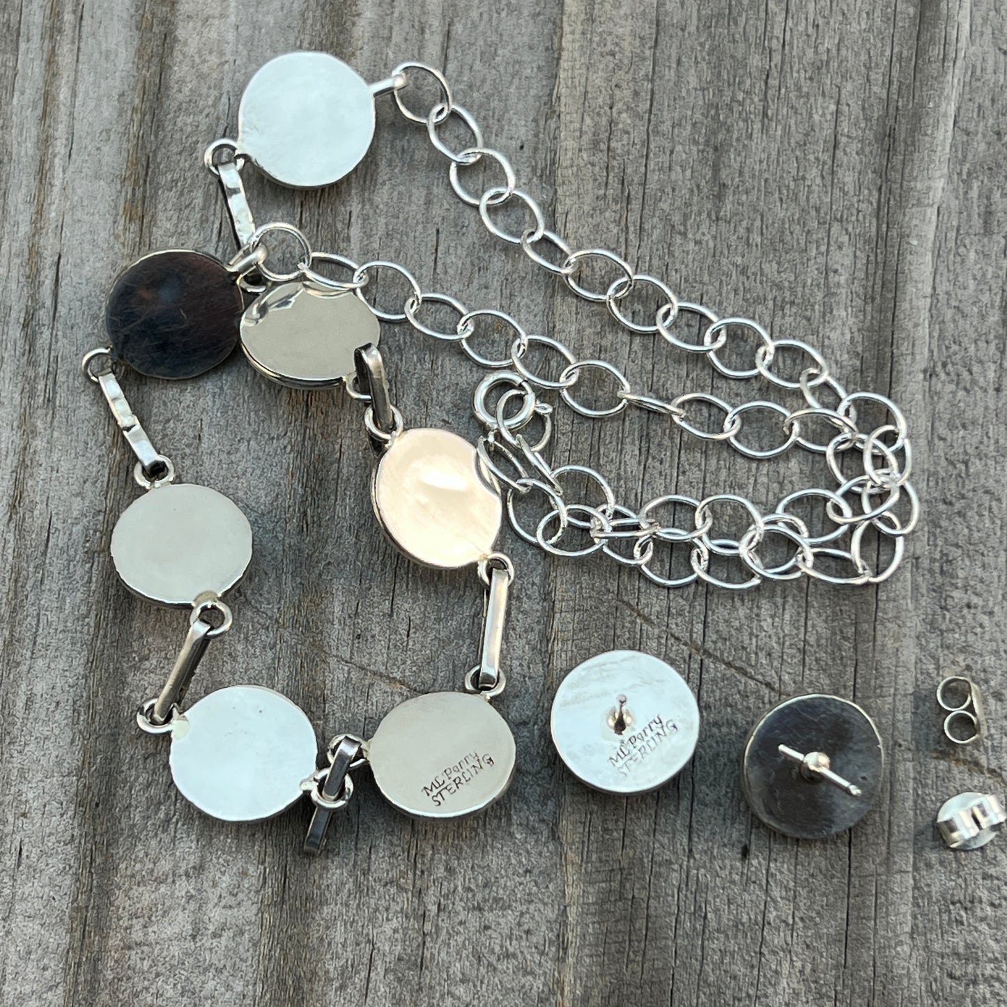 Blue Campitos turquoise Choker Earrings set Sterling Silver Navajo Martin Perry 655