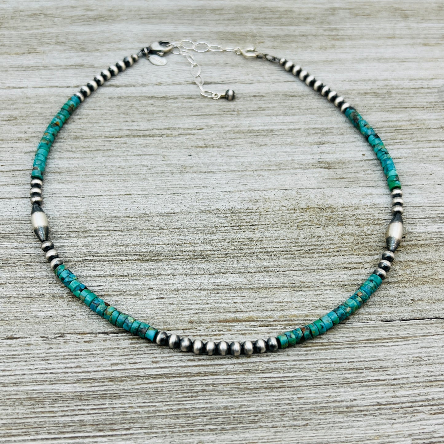 13" 14" 15" 16" 17" adjustable choker, Real Sterling Silver, oxidized, Turquoise Bead Necklace, Western Boho Pearl