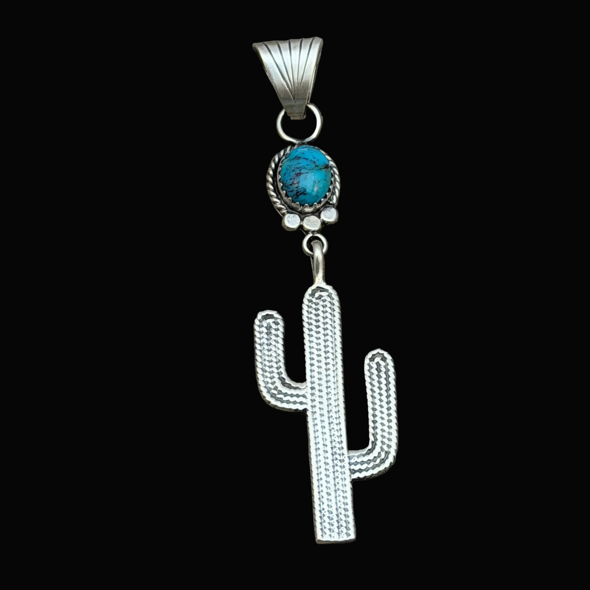 Blue Campitos Turquoise Cactus Pendant Sharon McCarthy Navajo Sterling Silver PD8