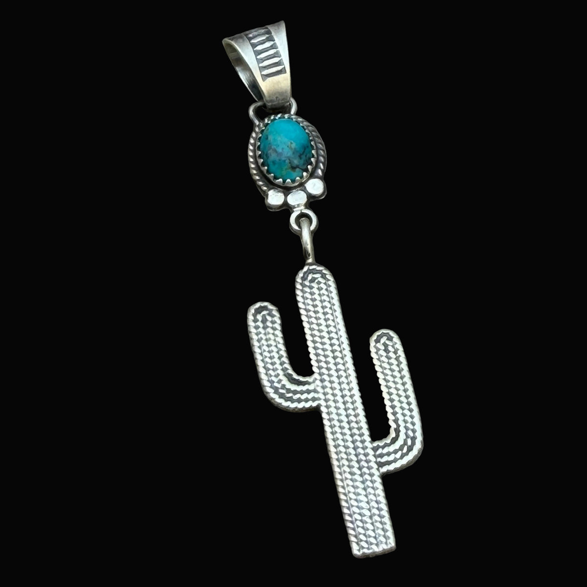 Blue Campitos Turquoise Cactus Pendant Sharon McCarthy Navajo Sterling Silver PD1
