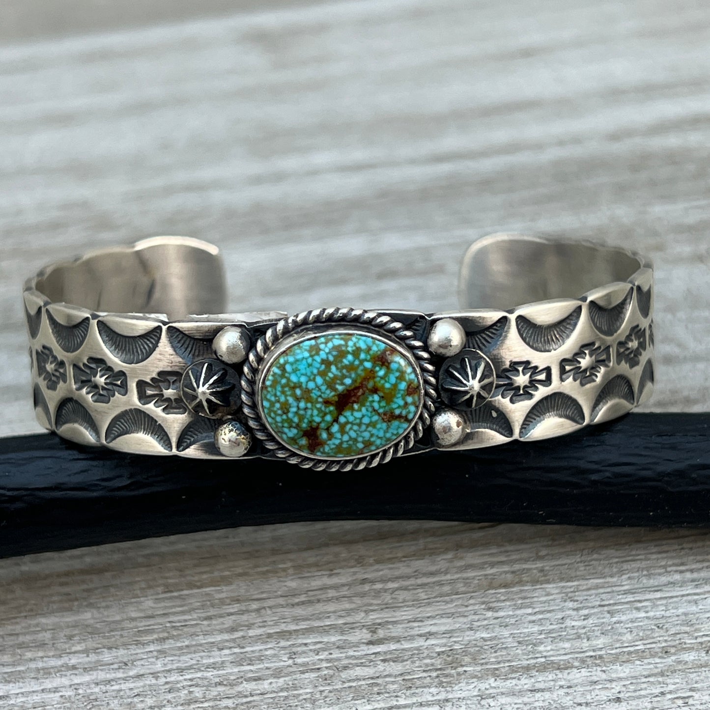 7" Kingman spiderweb turquoise Cuff Bracelet, Sterling Silver Navajo Kevin Billah
