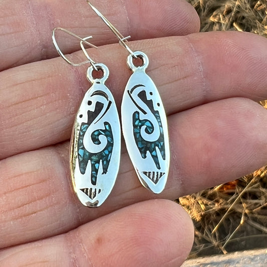 Turquoise Chip inlay small lightweight dangle earrings Sterling silver Sally Shurley