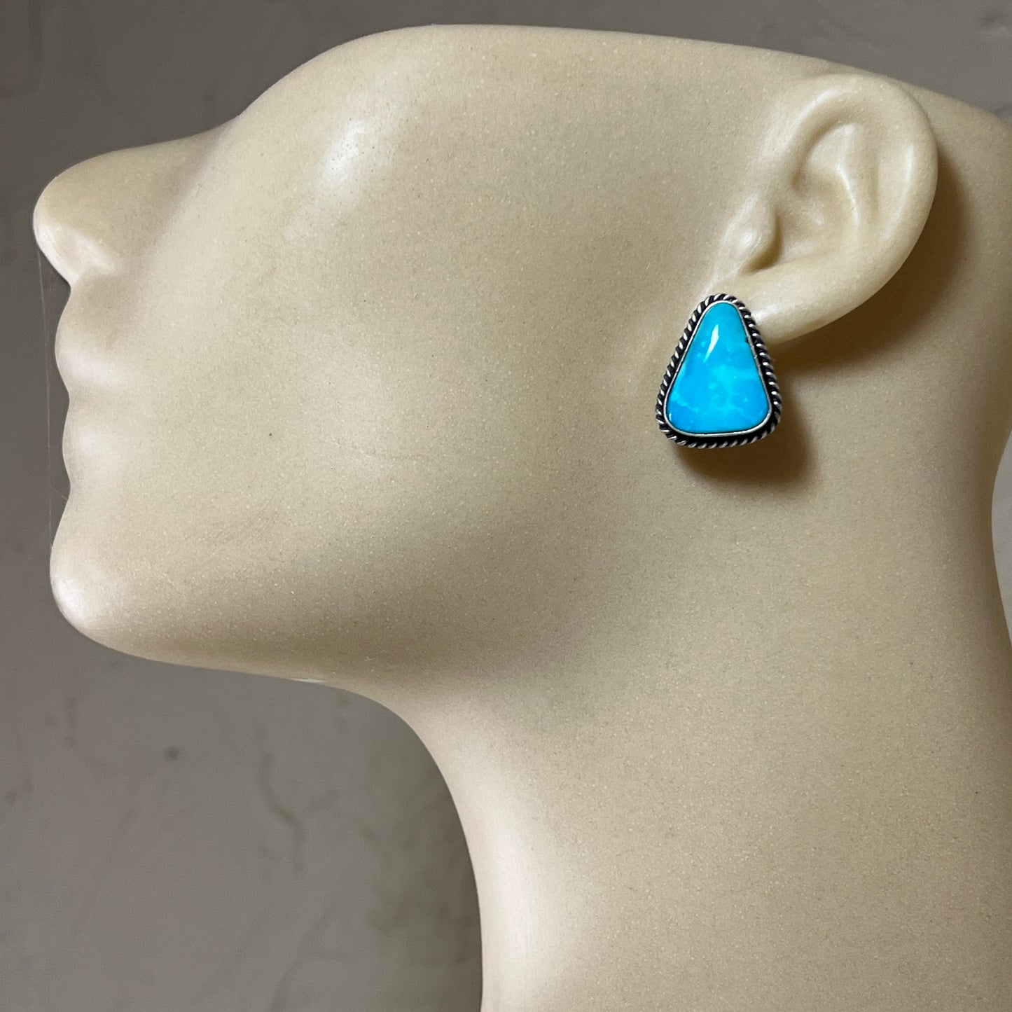 Blue Kingman Turquoise stud earrings sterling silver Trish Largo Navajo 723