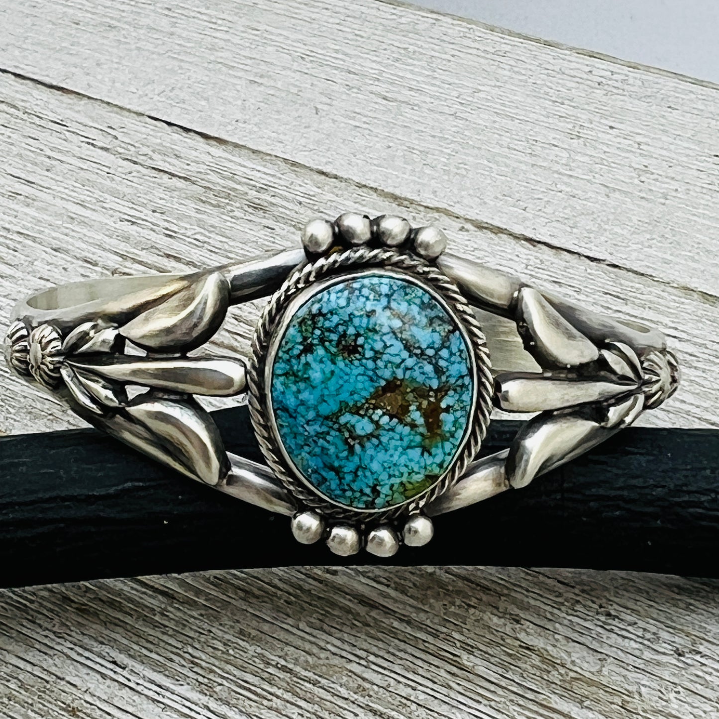 6 1/4"  Kingman Turquoise cuff bracelet sterling silver Bobby Platero BR17