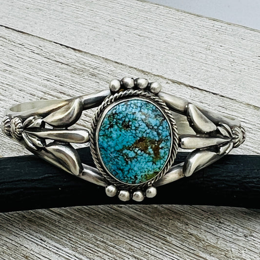6 1/4"  Kingman Turquoise cuff bracelet sterling silver Bobby Platero BR17