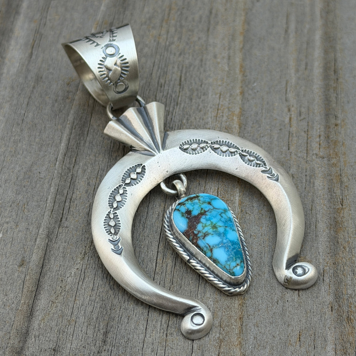 Blue Kingman Turquoise Naja Pendant Sharon McCarthy Navajo Handmade PD3
