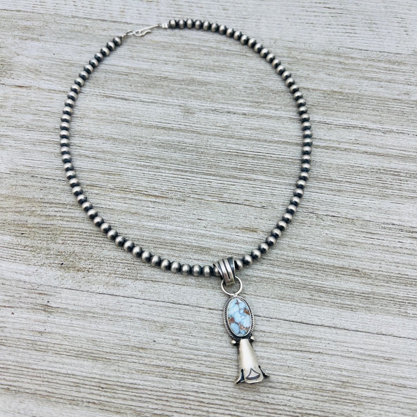 16" Golden Hills Turquoise Squash Blossom Necklace Sharon McCarthy Sterling silver NK4