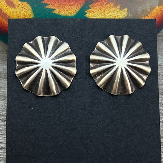 1" lightweight Corrugated hand stamped concho earrings Sterling silver Arlene Soce