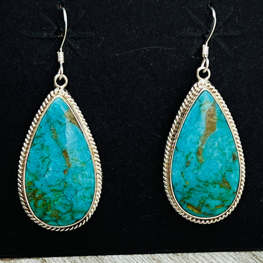 Blue turquoise teardrop earrings sterling silver Sharon McCarthy Navajo ER55