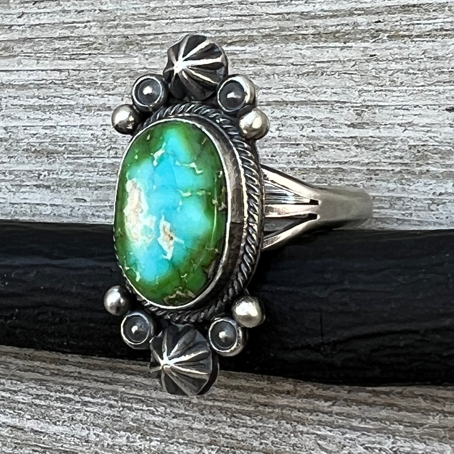 Size 9 Sonoran Gold turquoise sterling silver ring Maritta Benally 481