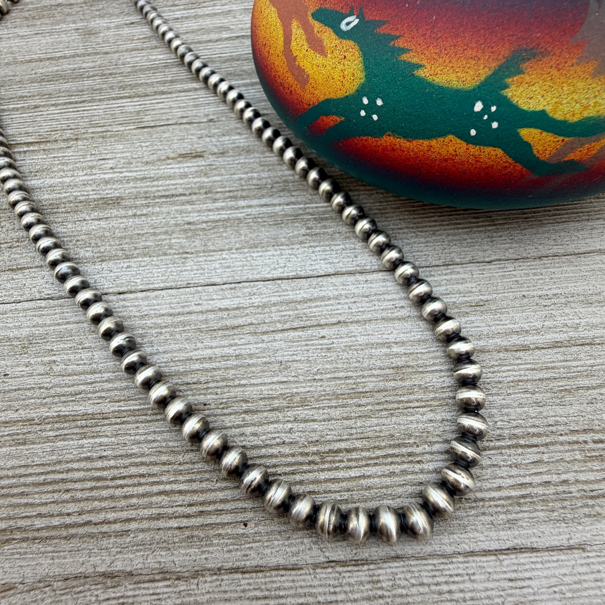18" Sterling silver Navajo handmade 5mm round bead Pearl necklace Dorinda Mariano signed