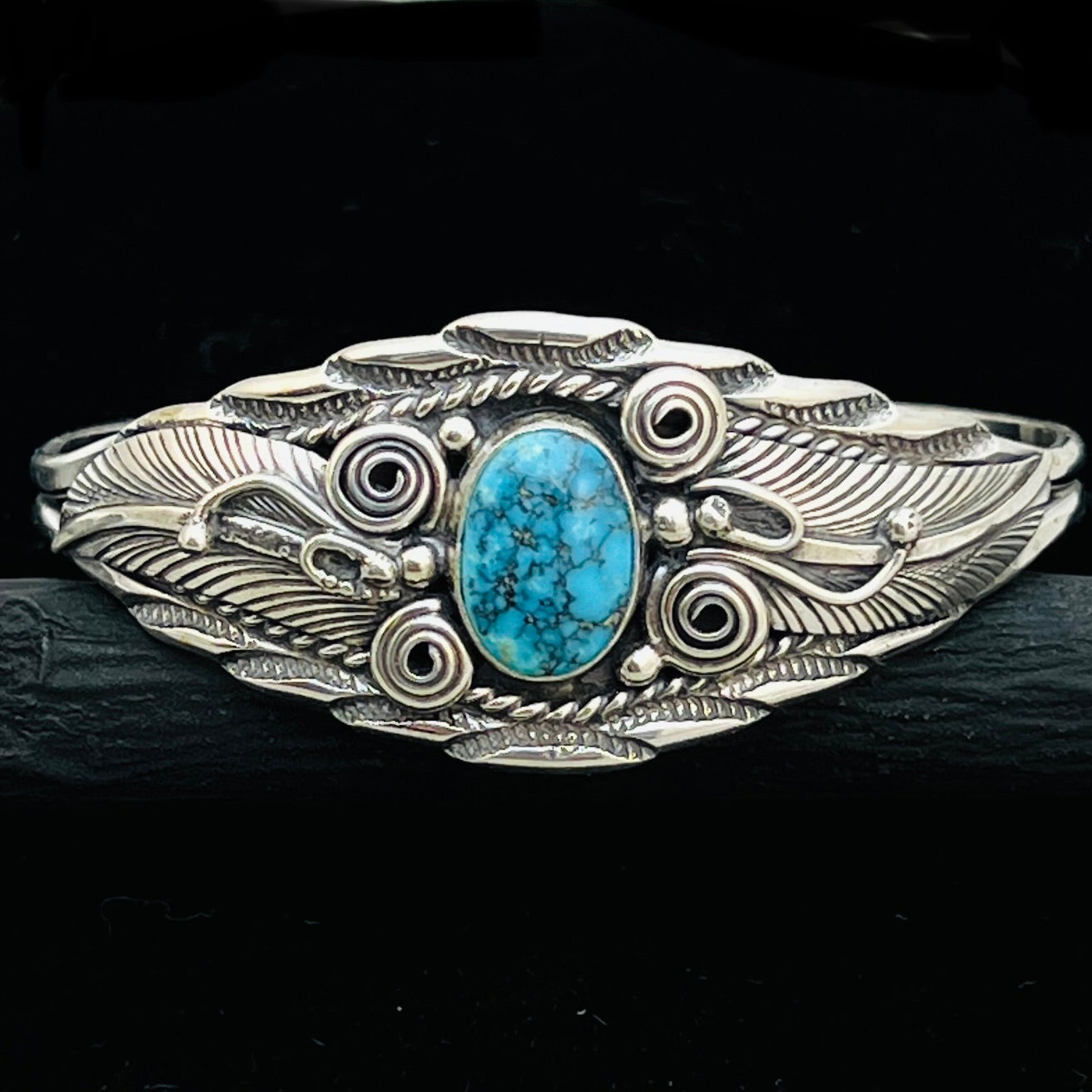 6 1/8" Stamped Navajo sterling silver Turquoise cuff bracelet Darrell Morgan BR71