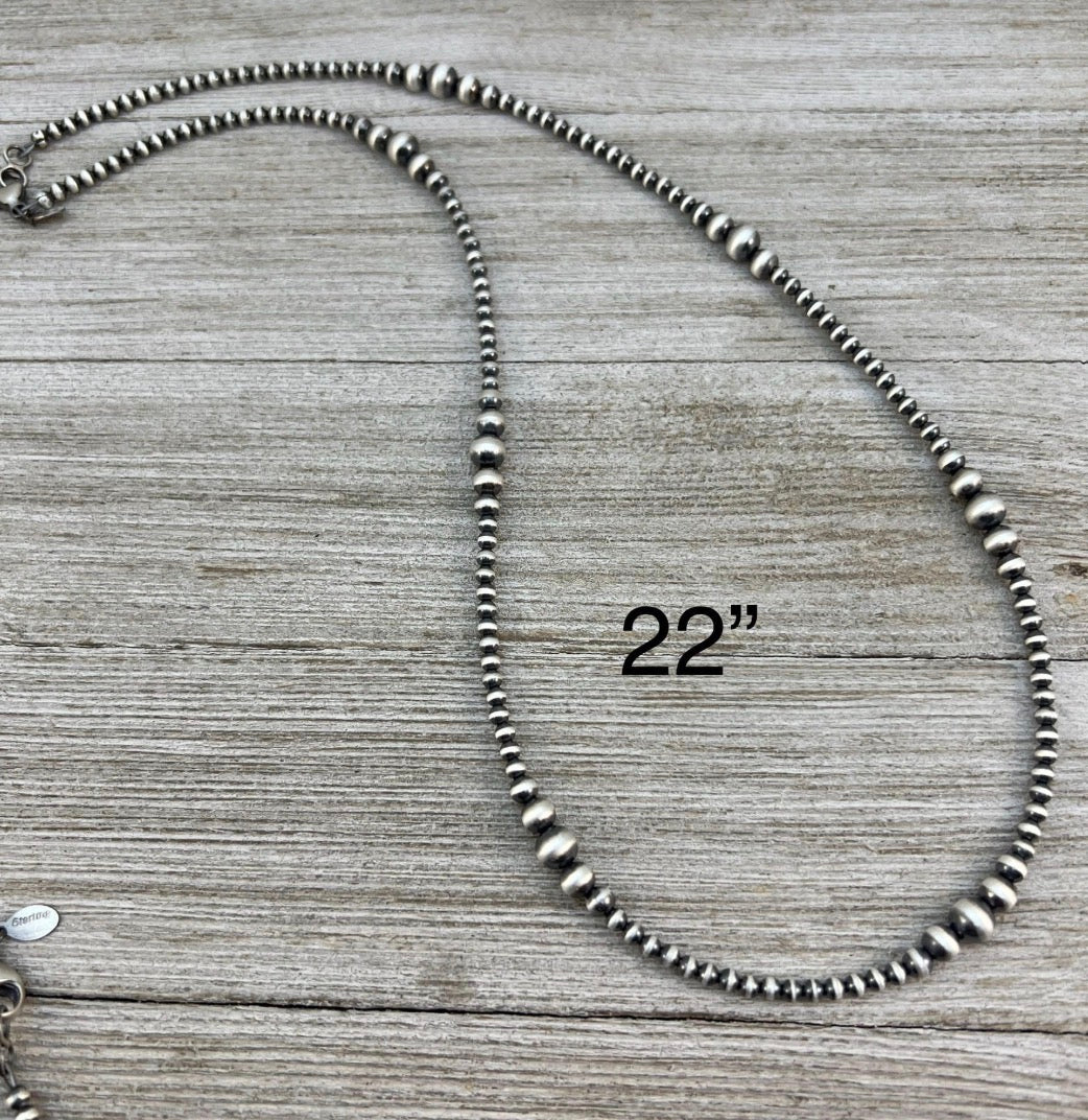 Real 925 Sterling Silver Bead Necklace, 3mm - 6mm graduated, Oxidized Silver, Classic Western Jewelry, small beads, Southwest Pearls