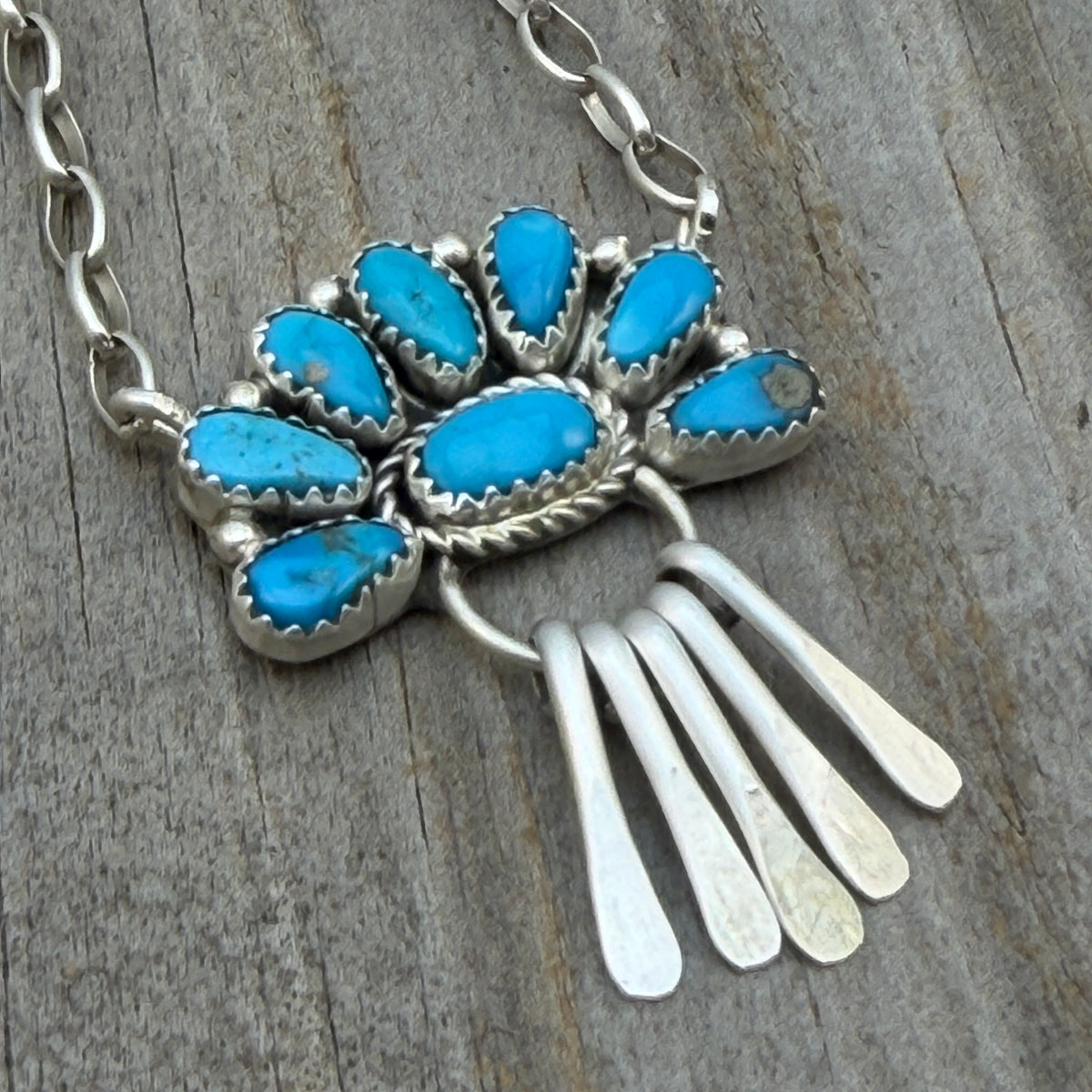 17 1/2" Turquoise Petit  Point Necklace Justina Wilson Sterling silver NK57