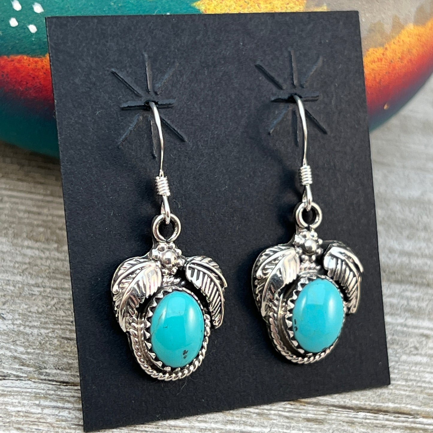 Small Turquoise dangle earrings sterling silver turquoise Sharon McCarthy 415