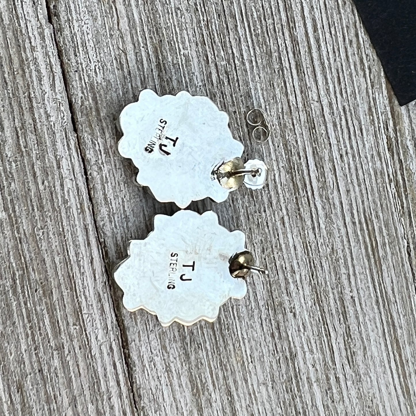 Small Turquoise Cluster Stud Earrings Navajo Tina Jones Sterling Silver