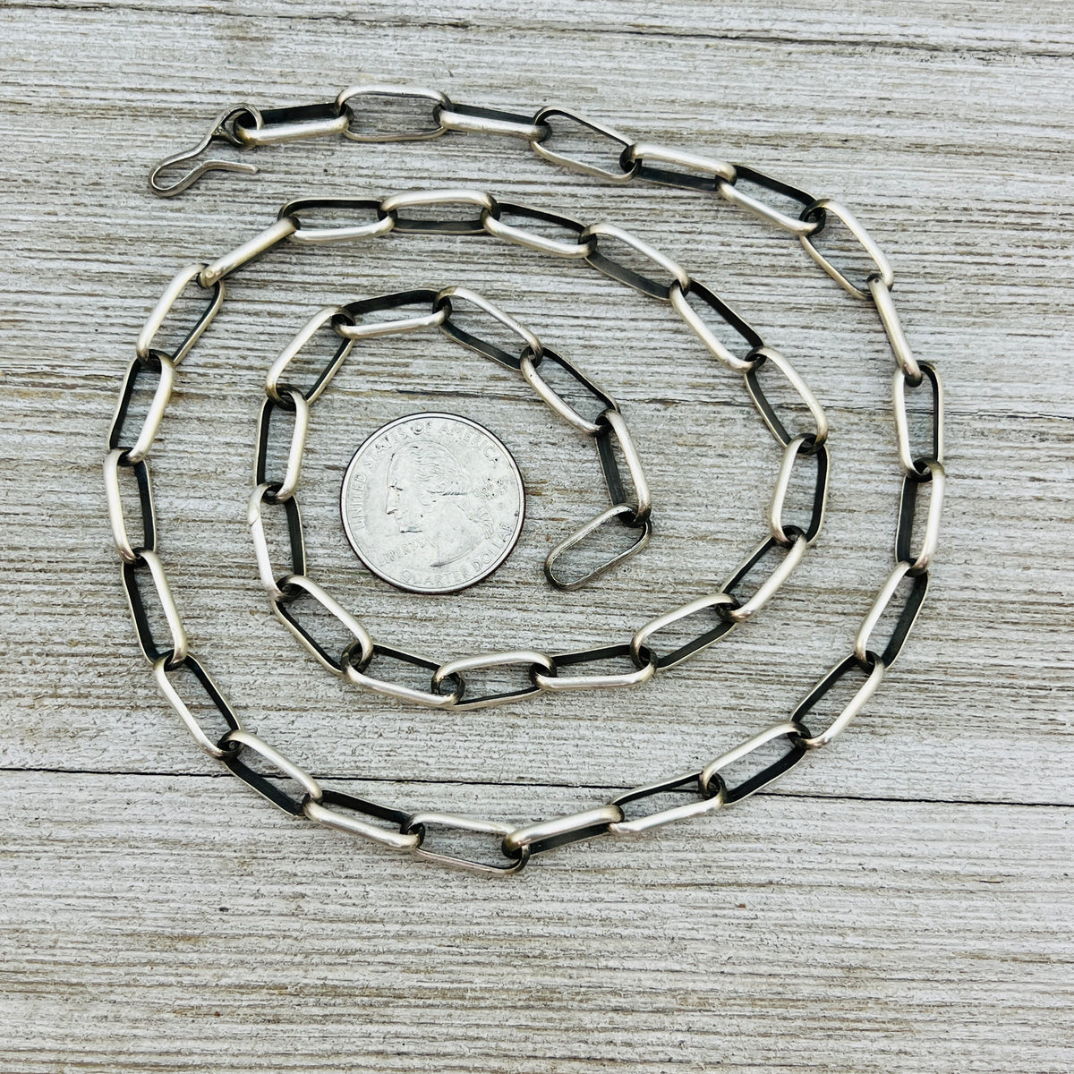 24" Handmade Sterling silver Paperclip link chain necklace Navajo Kevin Shorty CH24KS