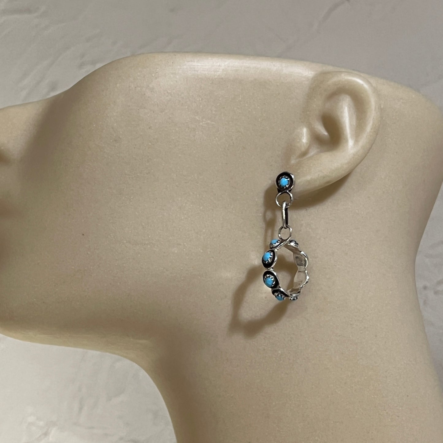 Zuni Turquoise dot snake eye small hoop earrings, FLORENDA LONASEE, sterling silver