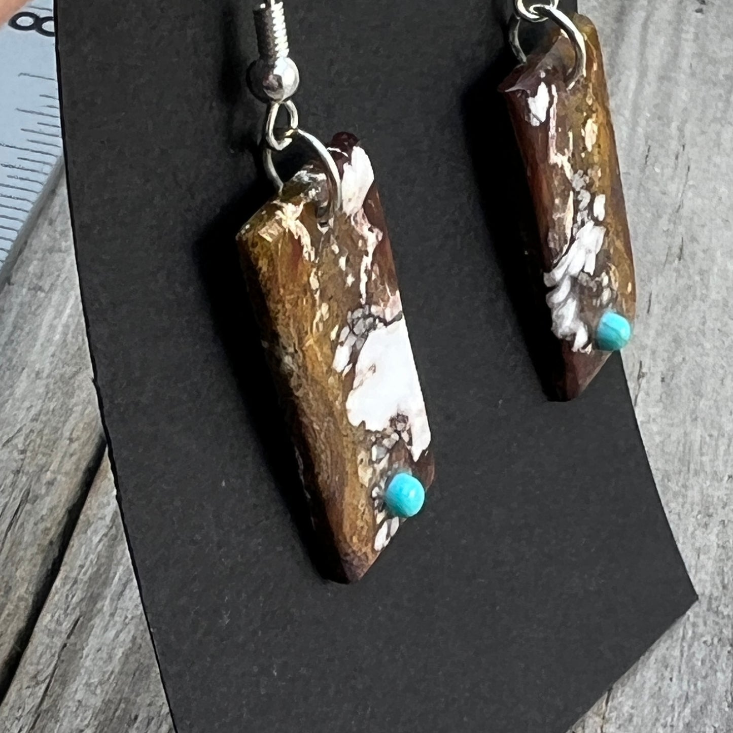 Wild Horse Slab Earrings Turquoise Zuni handmade Jesus Espino 675