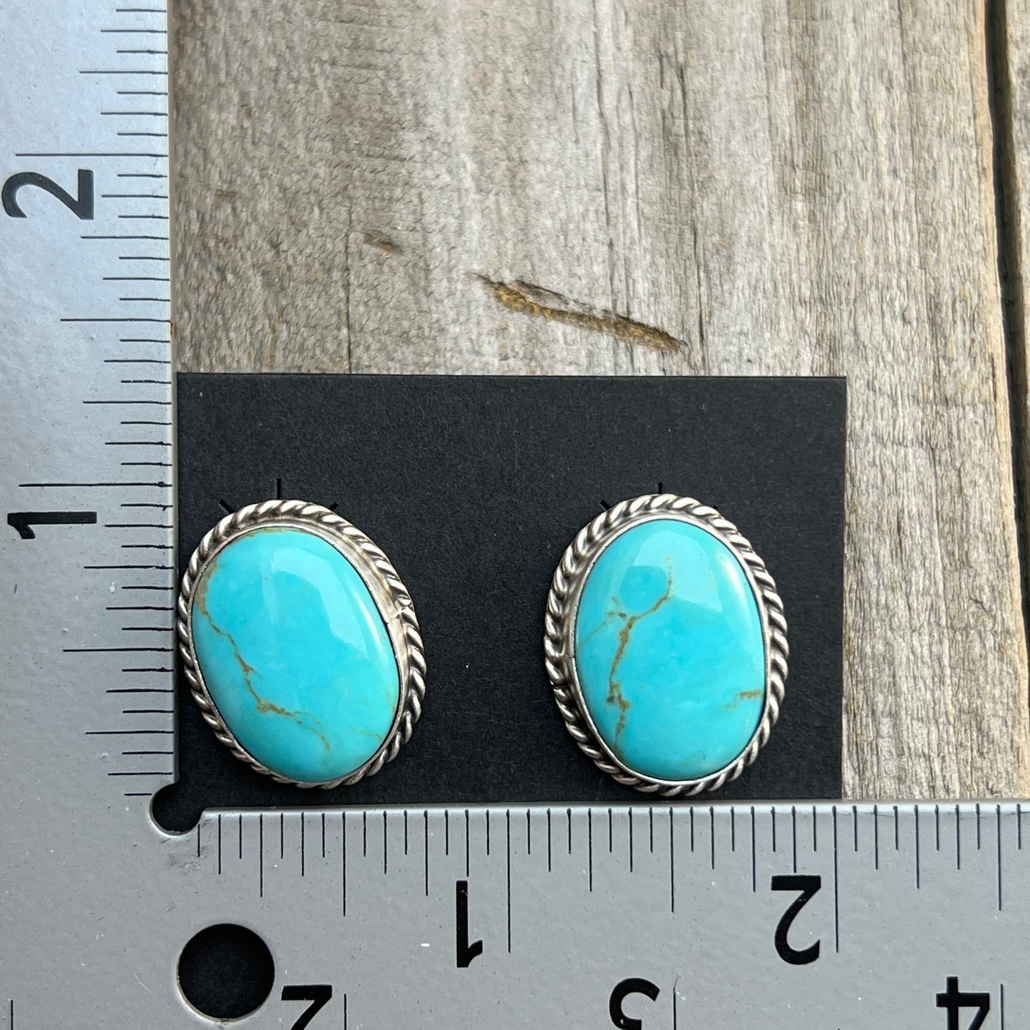 Blue Royston Turquoise oval stud earrings sterling silver Chassity Belone Navajo 727