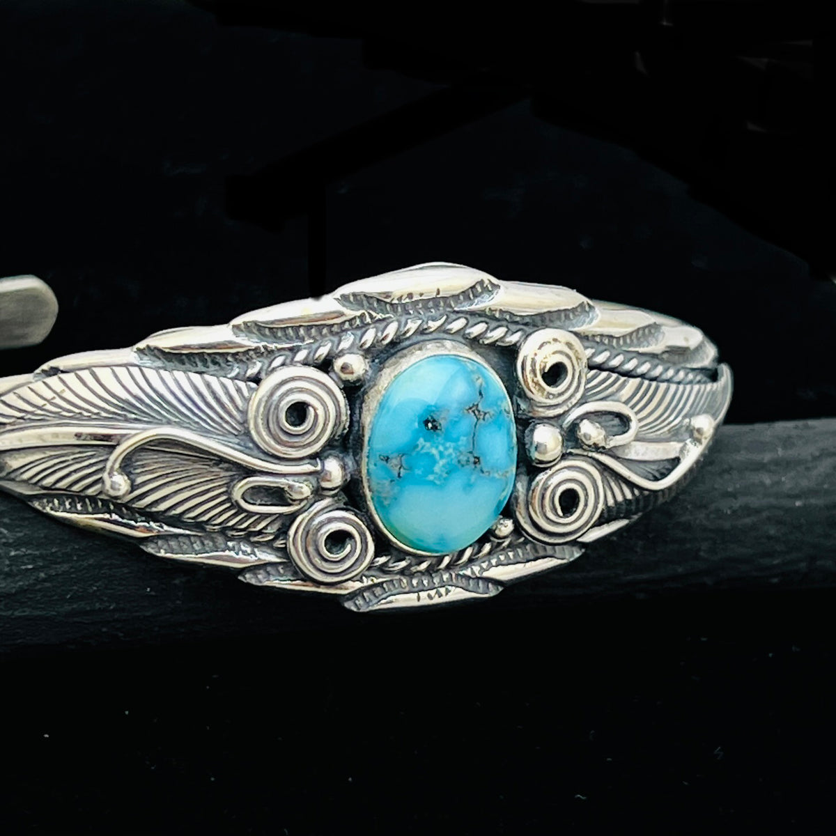 6 1/8" Stamped Navajo sterling silver Turquoise cuff bracelet Darrell Morgan BR76