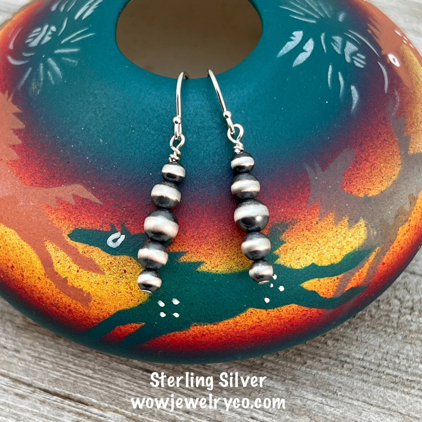 Graduated Sterling Silver Oxidized Pearl Earrings, Southwest Silver beads, Western 4mm 5mm 6mm