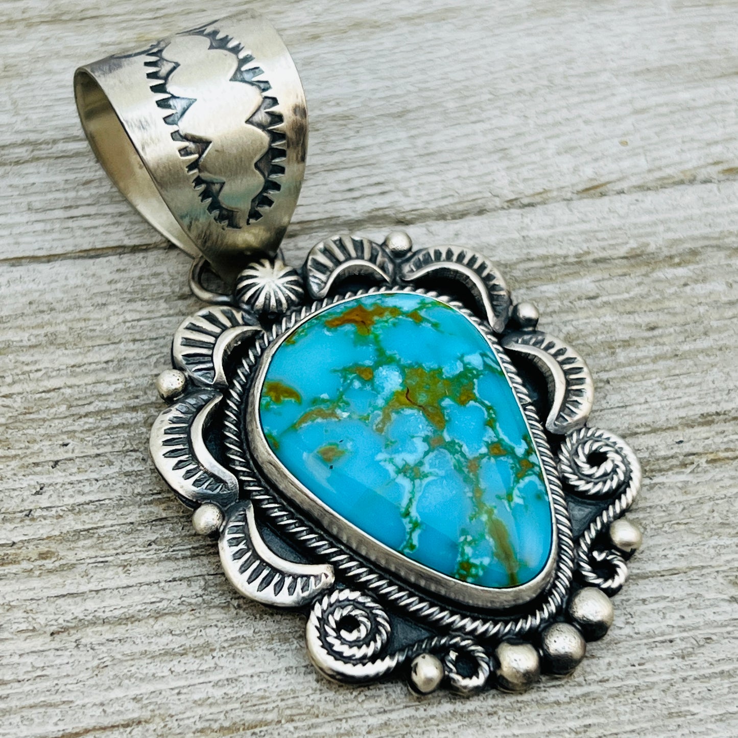 Blue Kingman Turquoise Pendant Navajo Sterling silver Jackson Hoskie