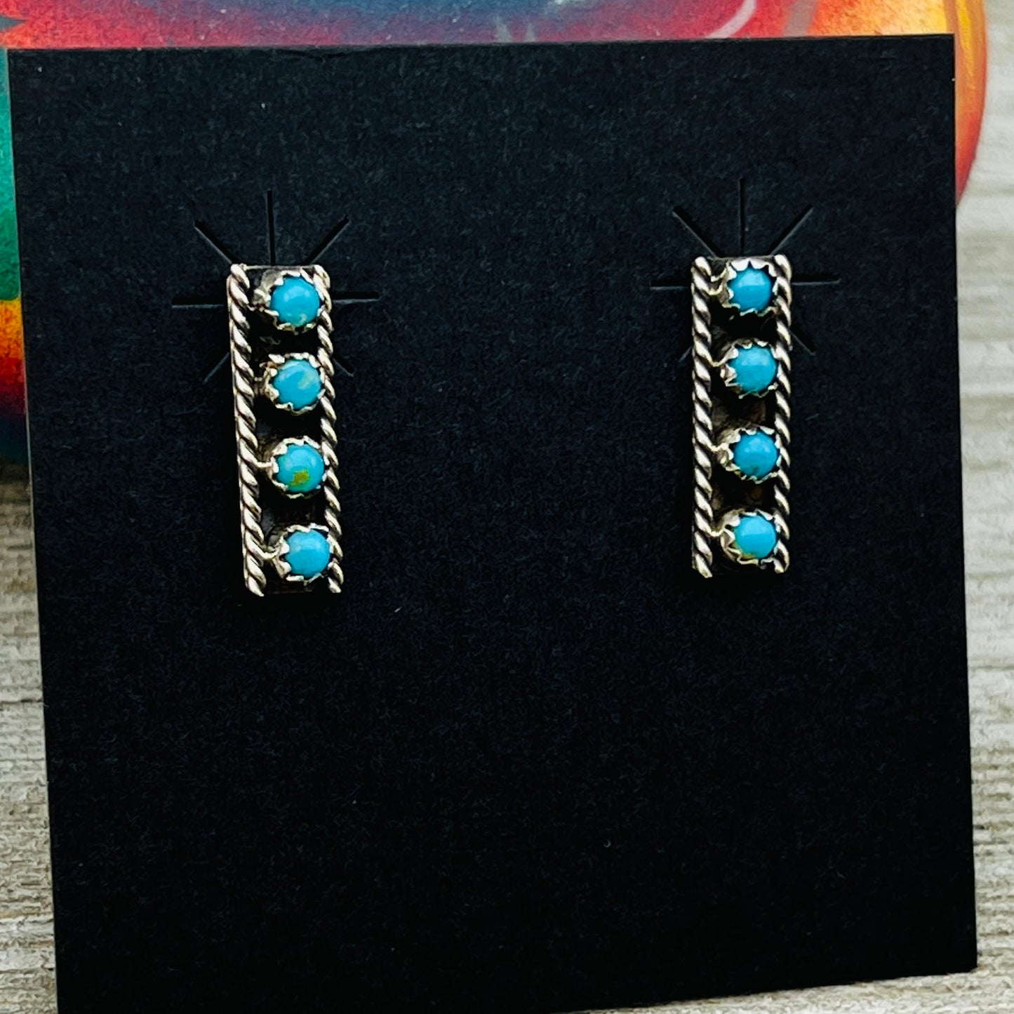 Turquoise snake eye turquoise dot small 3/4" Bar earrings Janice Spencer ER14