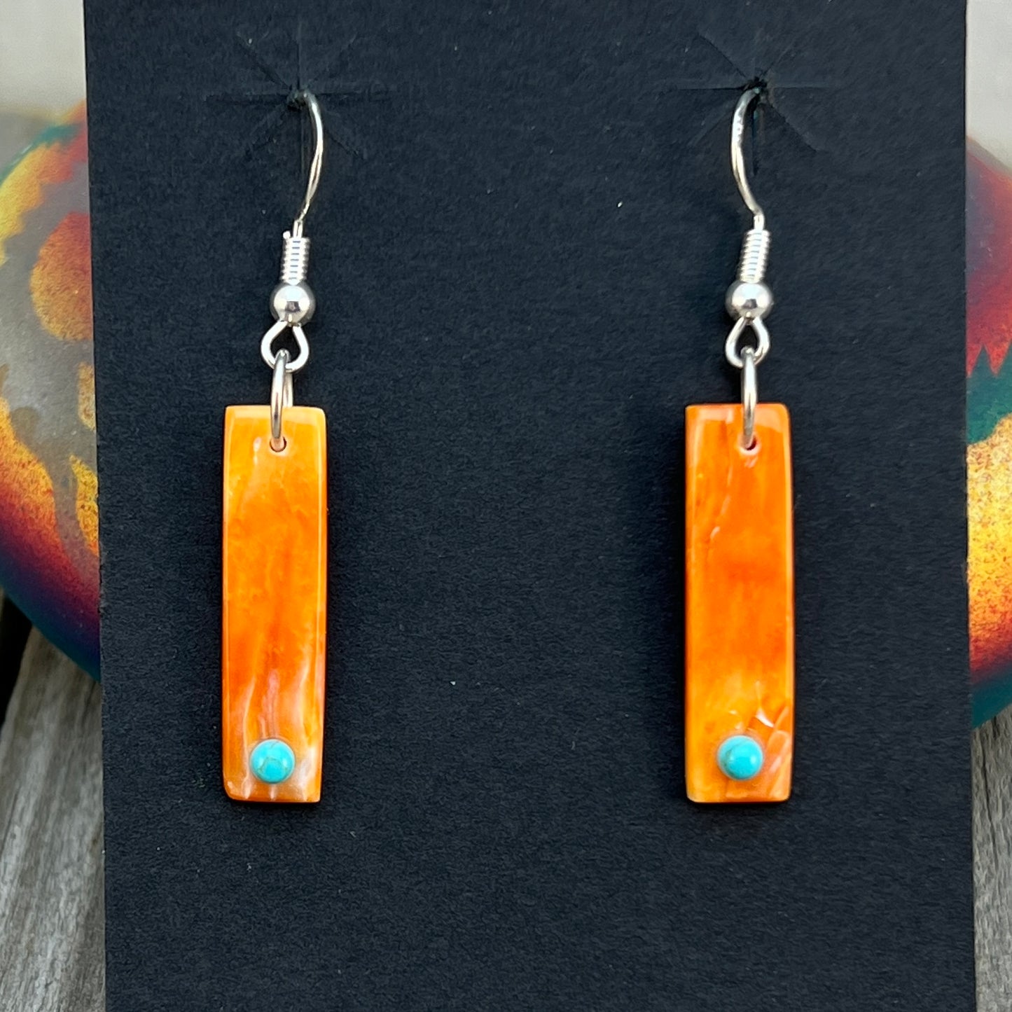 Orange Spiney Oyster Shell Earrings Turquoise Zuni handmade Jesus Espino 678