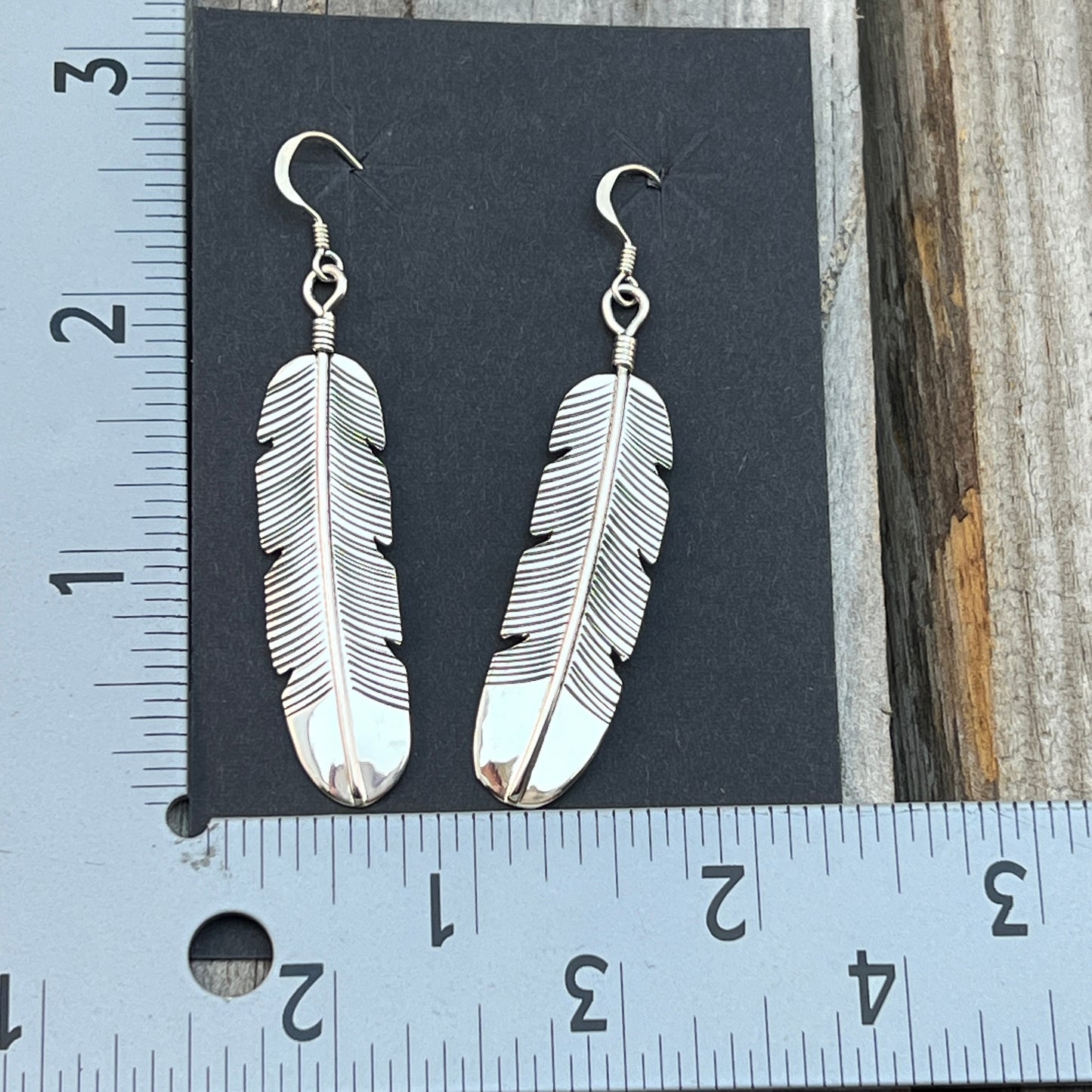 Sterling Silver handmade hand stamped Feather Earrings Sterling Silver Joe Mace 637