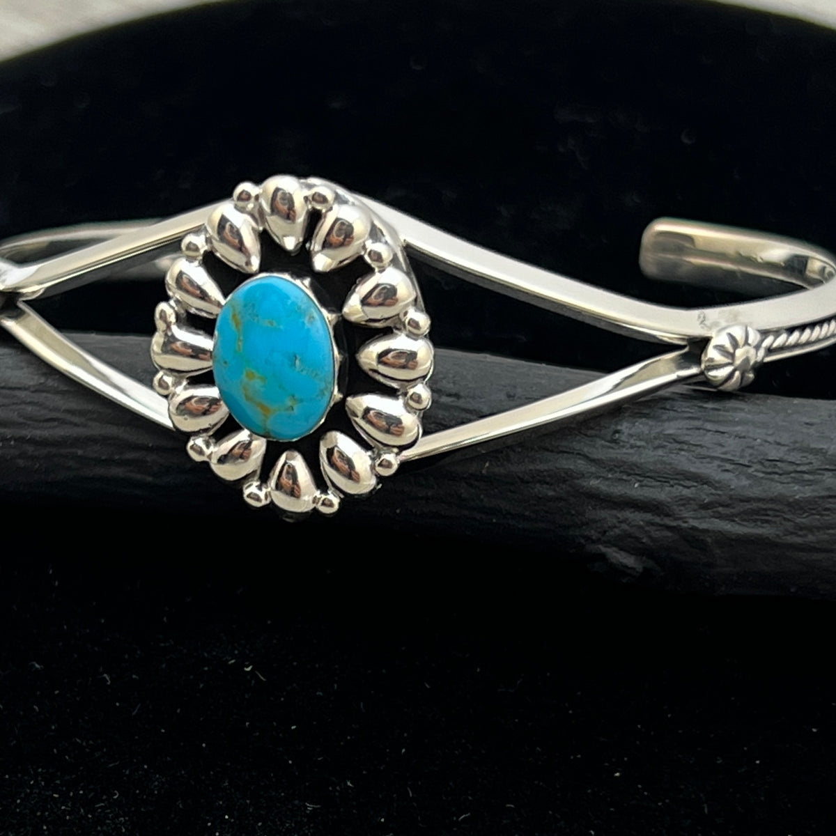 6 1/2" Stamped Navajo sterling silver turquoise cuff bracelet BR62