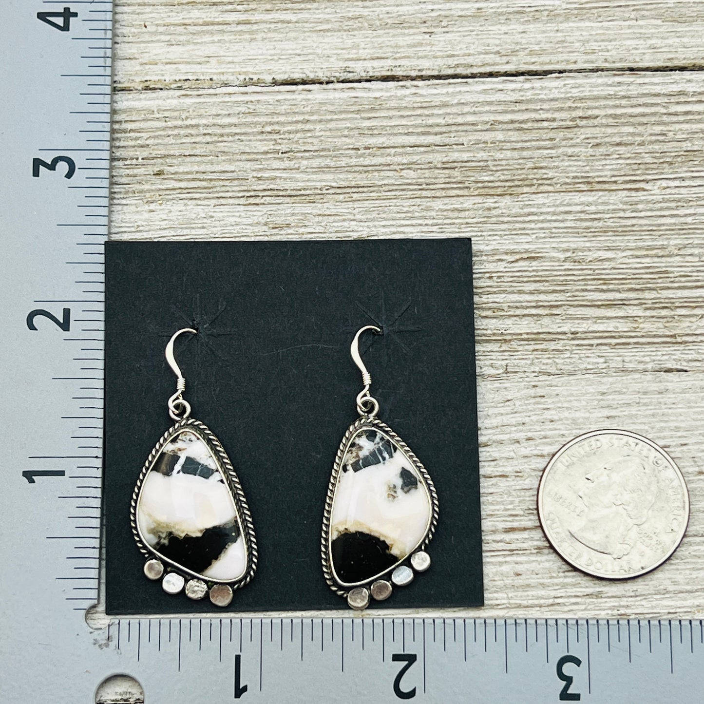 White Buffalo stone dangle earrings sterling silver Sharon McCarthy Navajo ER49