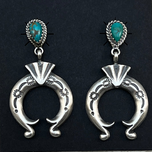 Turquoise naja earrings sterling silver Navajo Adrienne Gordon 448