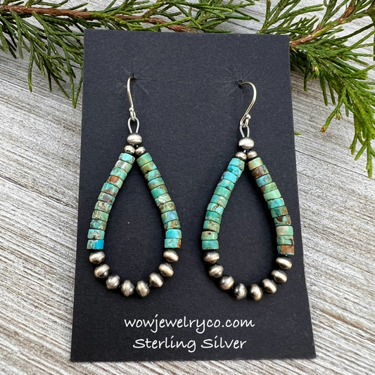 Sterling silver Turquoise Heishi loop earrings, Southwest Pearls