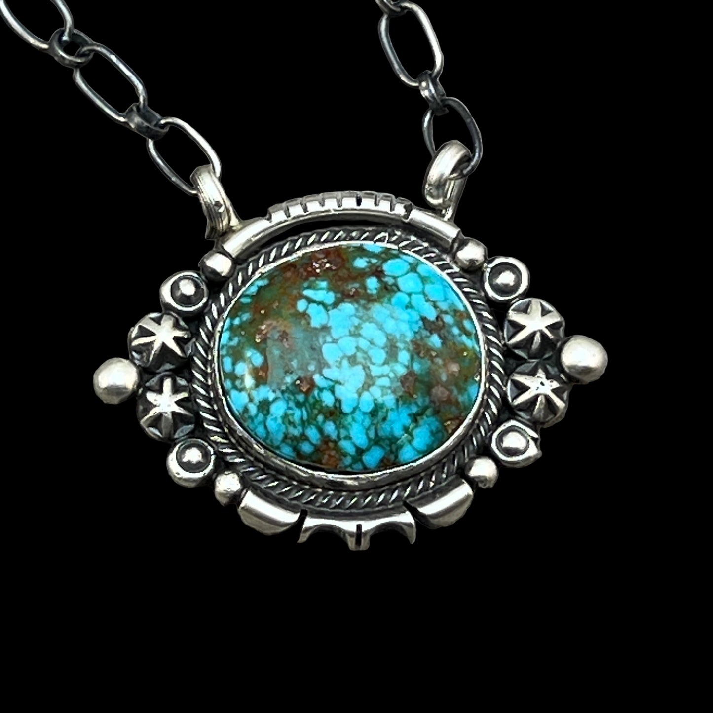 18" Kingman Spiderweb Turquoise Necklace Sterling silver Navajo Daniel Benally 586