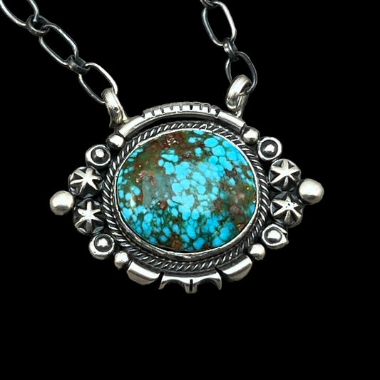 18" Kingman Spiderweb Turquoise Necklace Sterling silver Navajo Daniel Benally 586