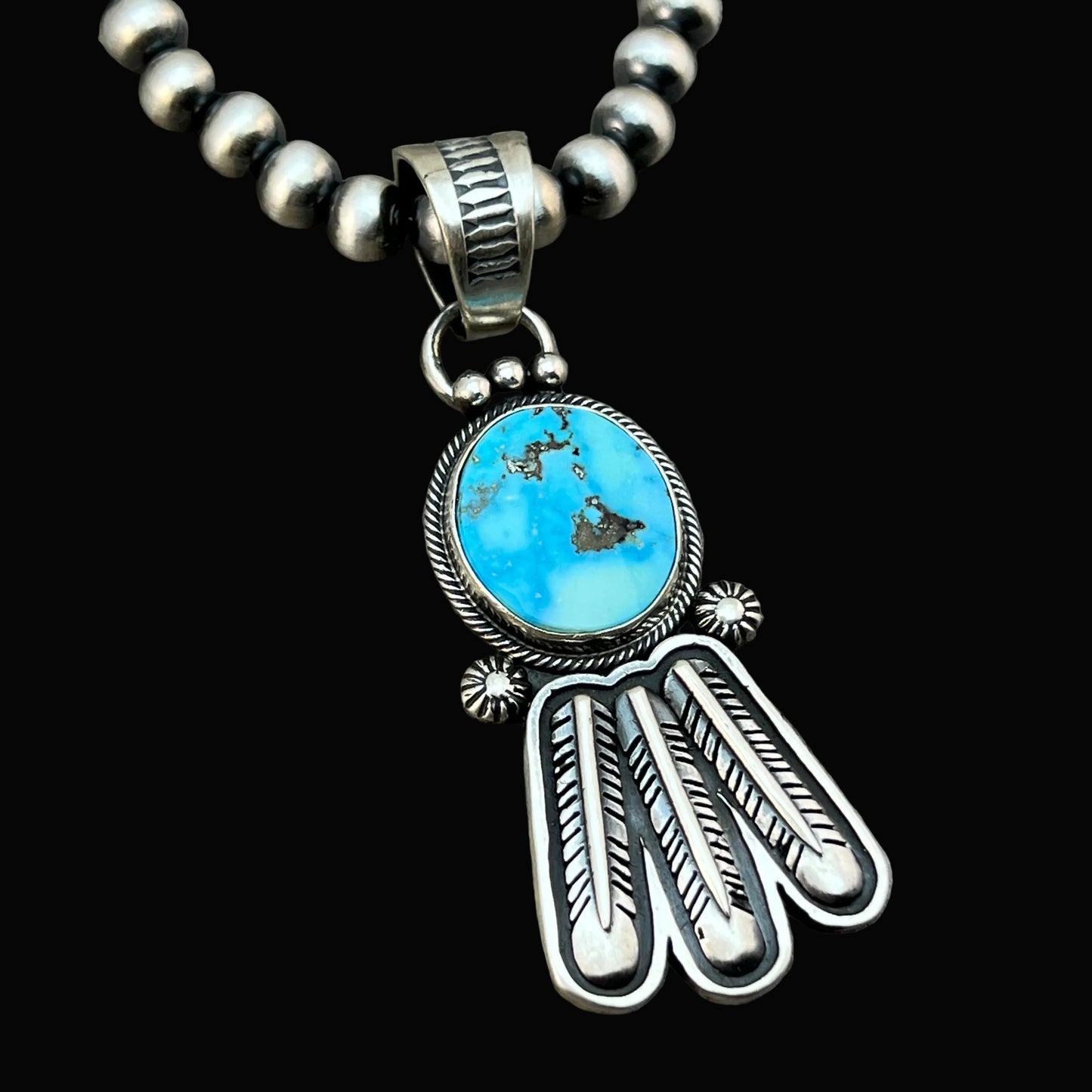 18" Sonoran Turquoise necklace sterling silver 6mm bead Verley Betone Navajo 769